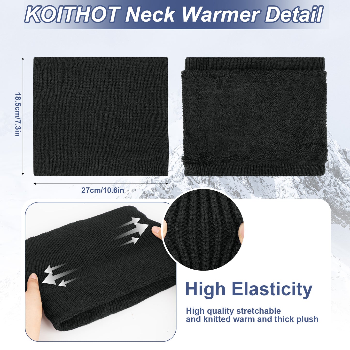 KOITHOT 3 Pcs Winter Beanie Hat with Brim and Ear Flaps Knitted Line Neck Warmer Touchscreen Gloves Set for Men Women Black