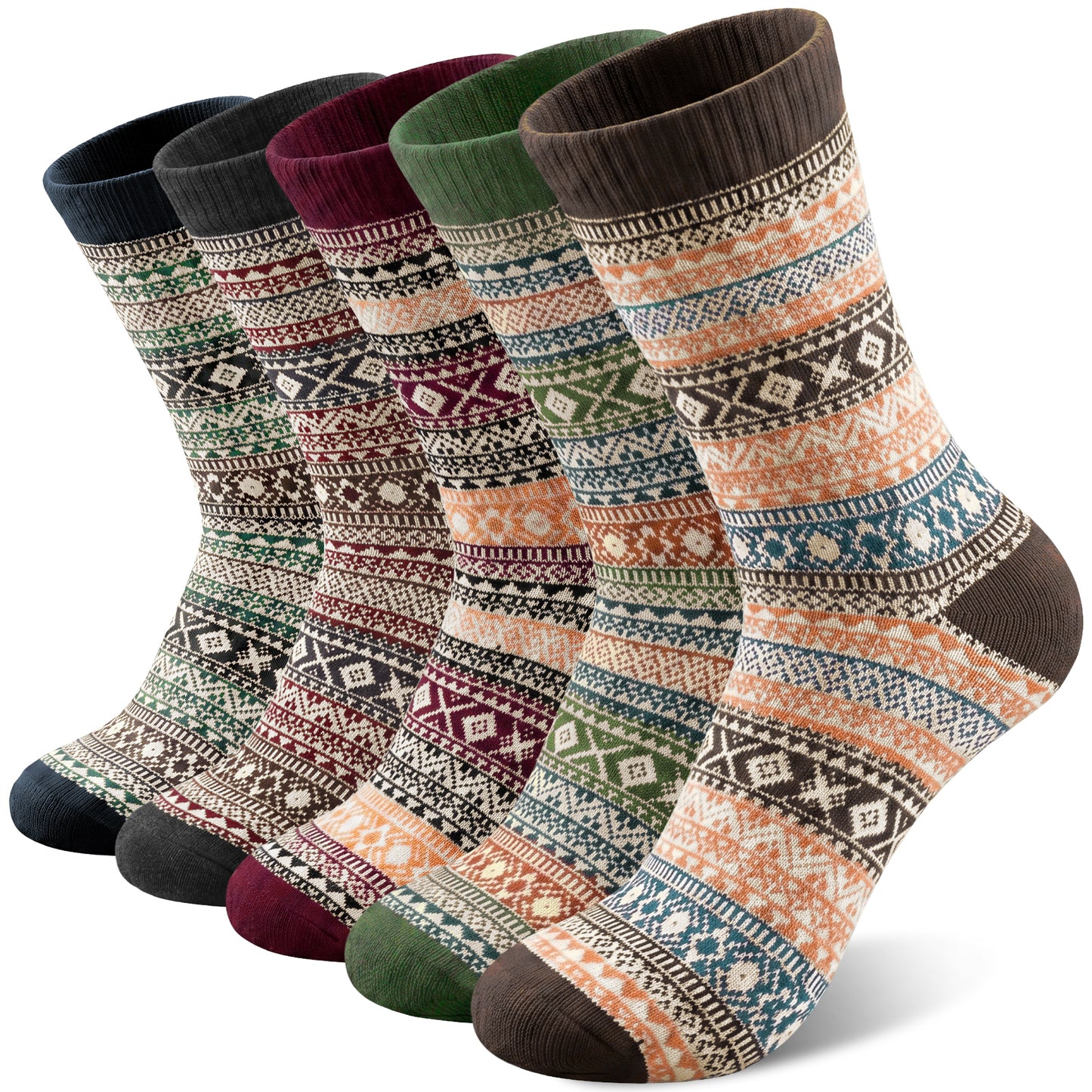 KOITHOT 5 Pairs Wool Socks for Men, Thick Soft Knit Vintage Boot Crew Socks
