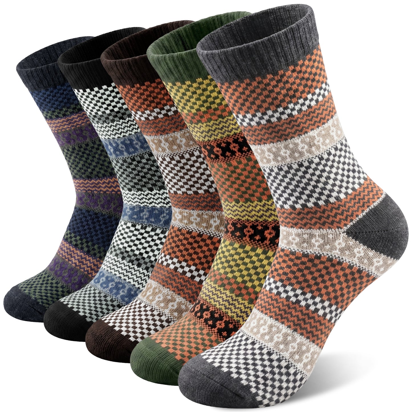 KOITHOT 5 Pairs Wool Socks for Men, Thick Soft Knit Vintage Boot Crew Socks