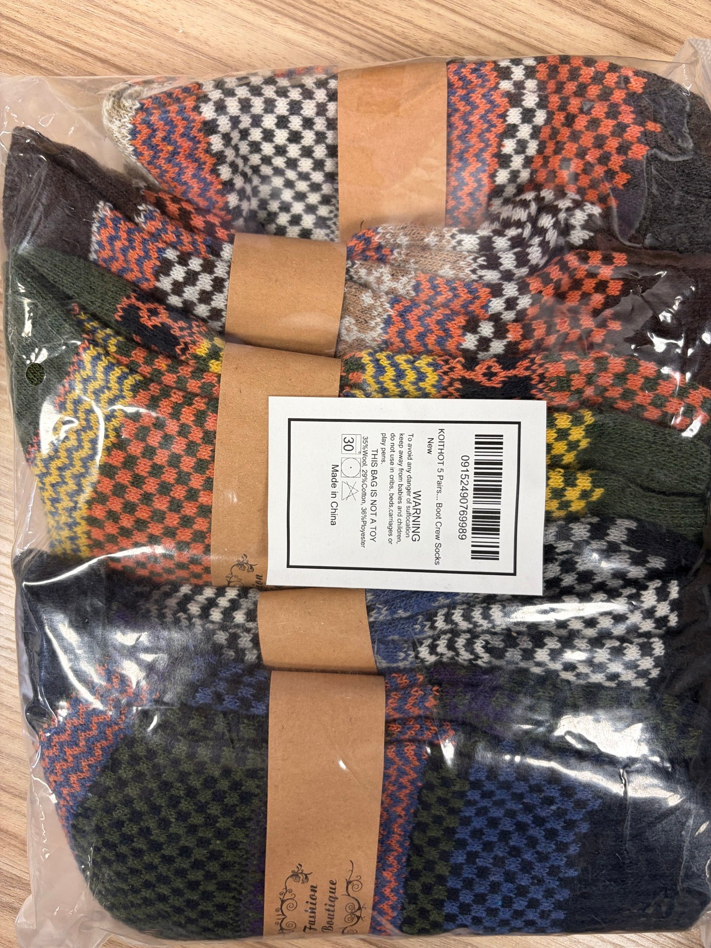 KOITHOT 5 Pairs Wool Socks for Men, Thick Soft Knit Vintage Boot Crew Socks