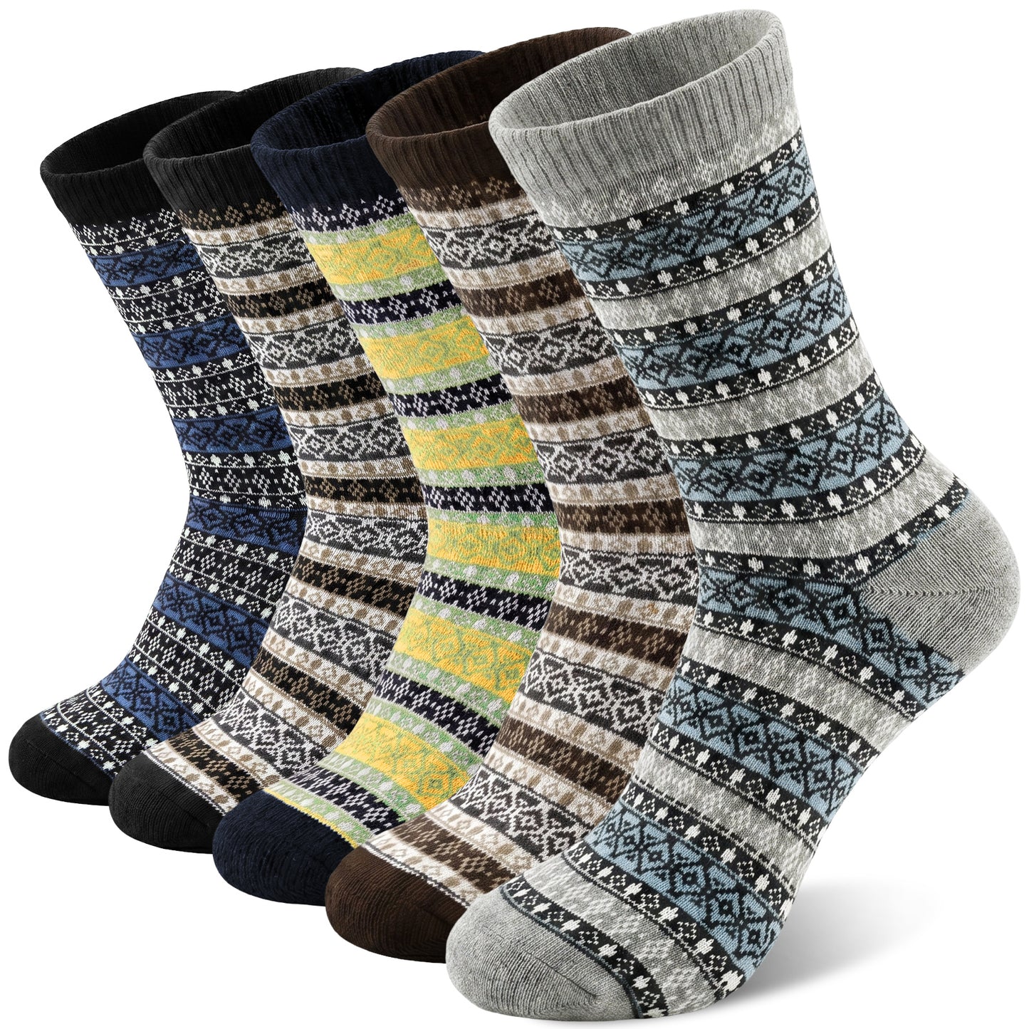 KOITHOT 5 Pairs Wool Socks for Men, Thick Soft Knit Vintage Boot Crew Socks