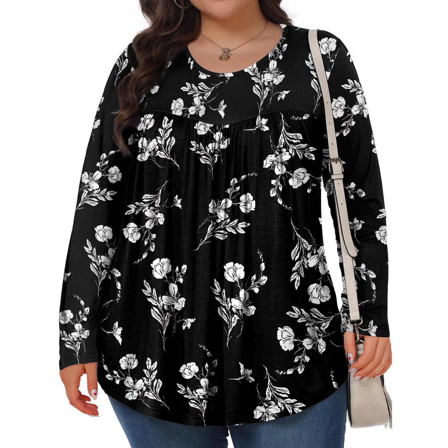 KOITHOT Womens Plus Size Tops Tunic Long Sleeve Crew Neck Shirts Casual Soft Blouse 1X-5X