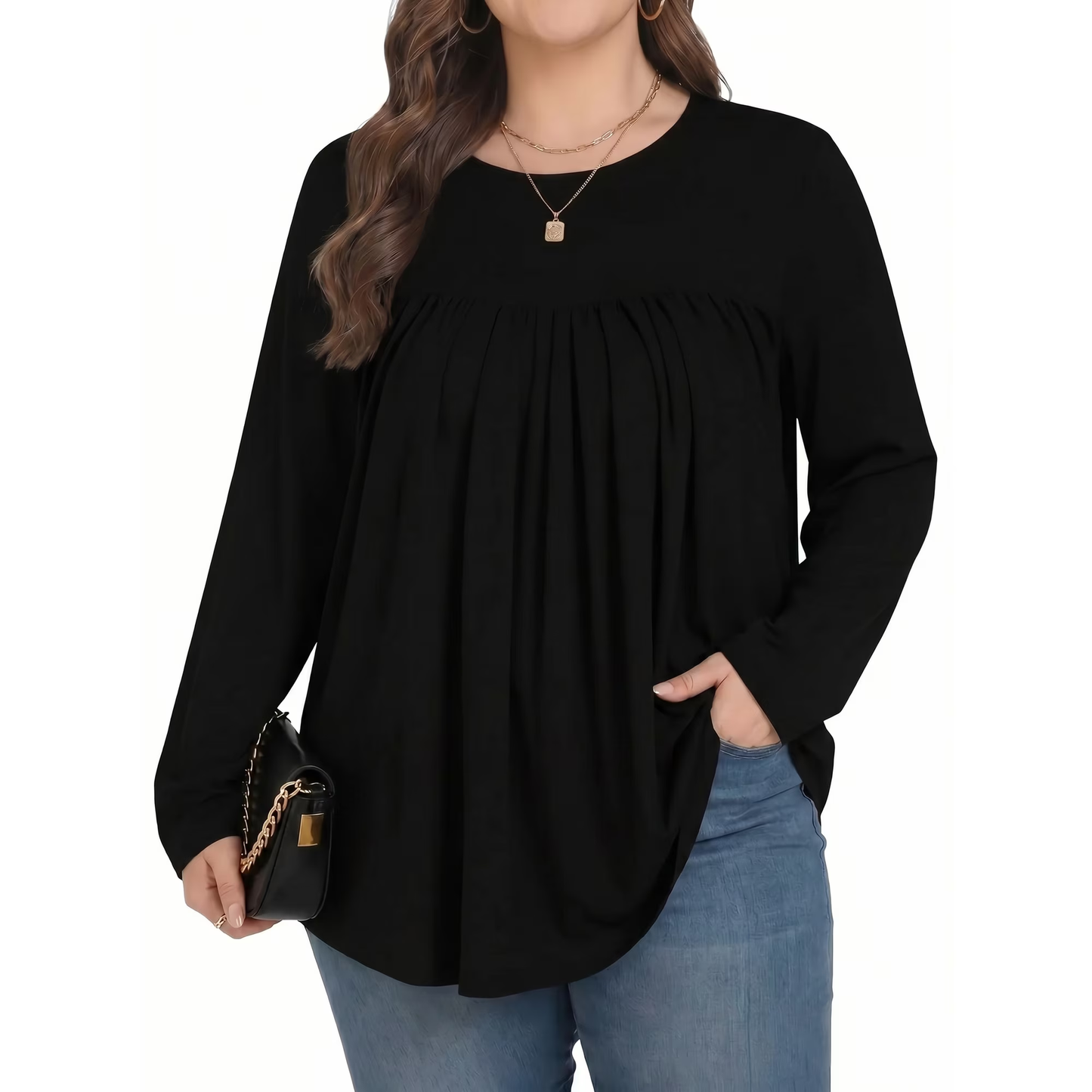 KOITHOT Womens Plus Size Tops Tunic Long Sleeve Crew Neck Shirts Casual Soft Blouse 1X-5X