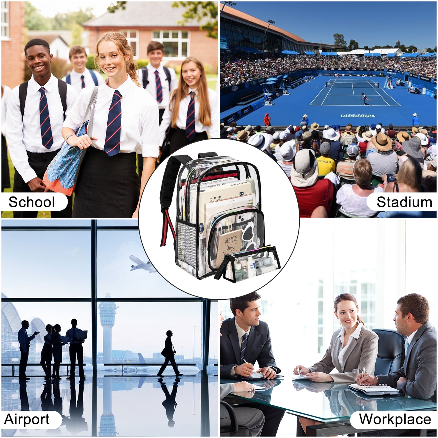 KOITHOT Clear Backpacks Heavy Duty Large Capacity Transparent Waterproof Bookbags with Matching Pouch for School Stadium College