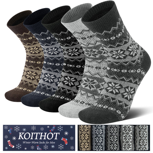 KOITHOT 5 Pack Wool Socks for Men Thermal Winter Thick Crew Socks Vintage Men Socks