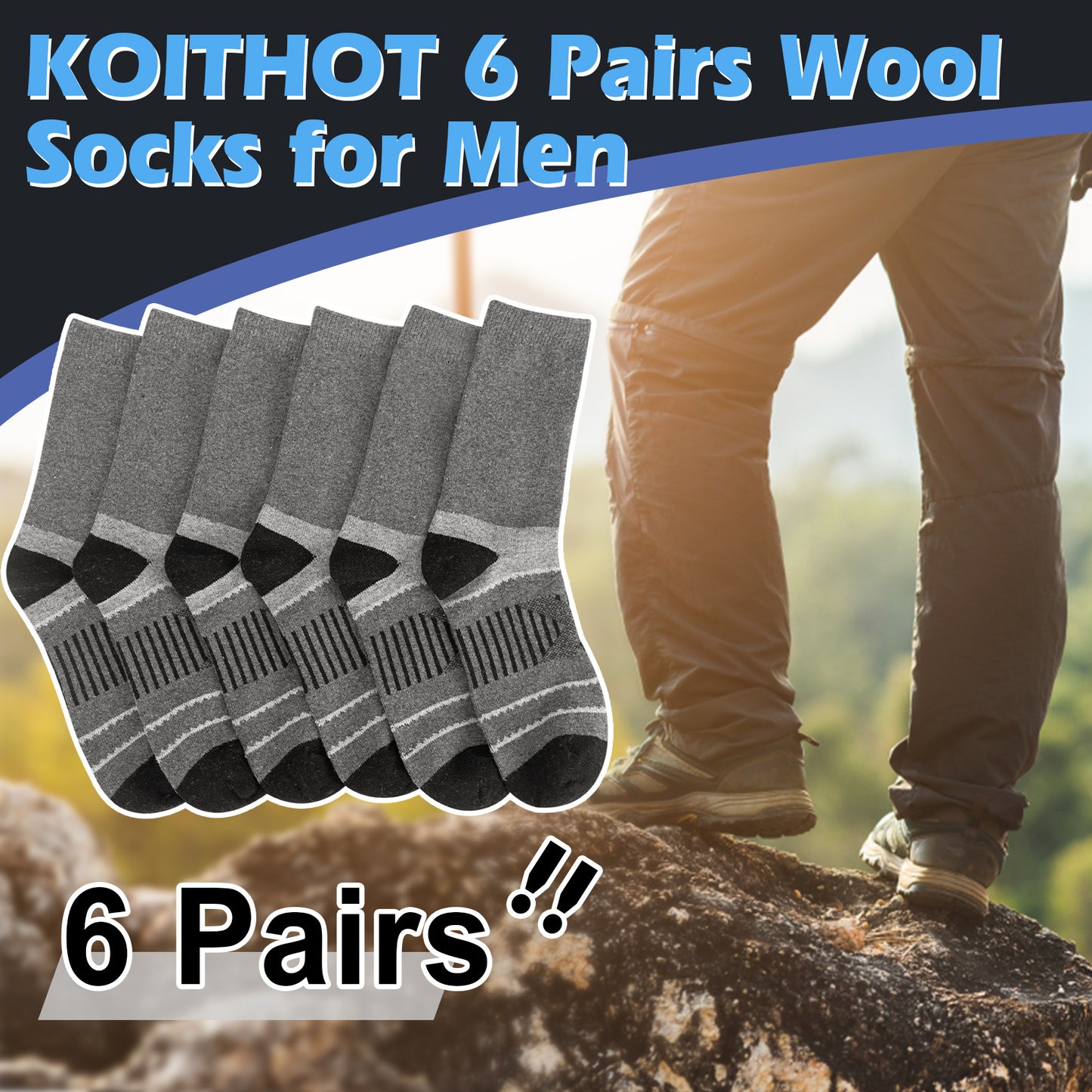KOITHOT 6 Pairs Men Wool Socks Thermal Winter Warm Outdoor Work Boot Hiking Socks for Men & Women