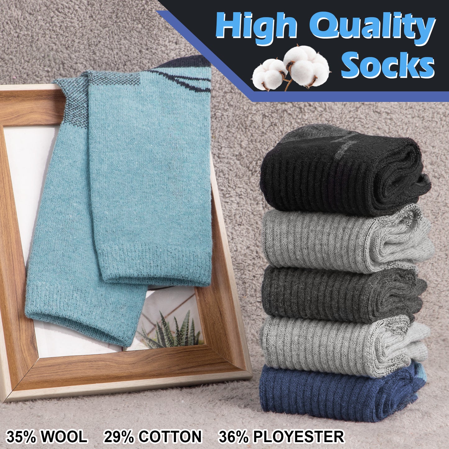 KOITHOT 6 Pairs Men Wool Socks Thermal Winter Warm Outdoor Work Boot Hiking Socks for Men & Women