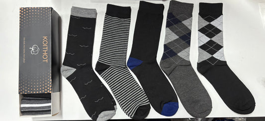 KOITHOT 5 Pairs Men Dress Socks, Breathable Classic Crew Scocks for Men Size 10-13