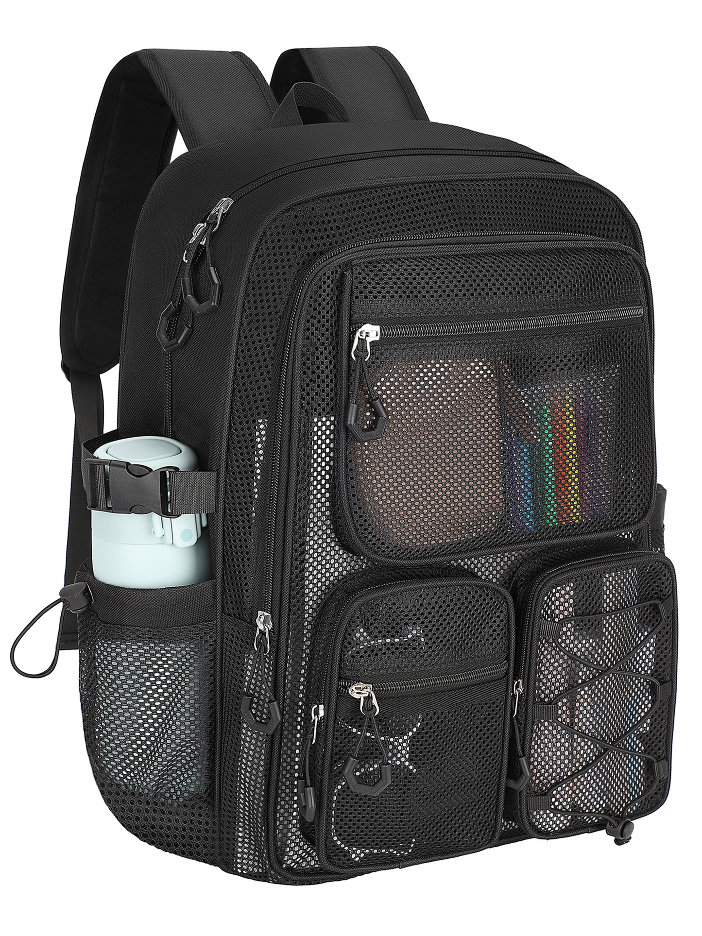 KOITHOT Mesh Backpack Heavy Duty, Stadium Approved Multi-Pocket Beach Backpacks for Adults, See Through Transparent Mesh Bookbag for School & Travel