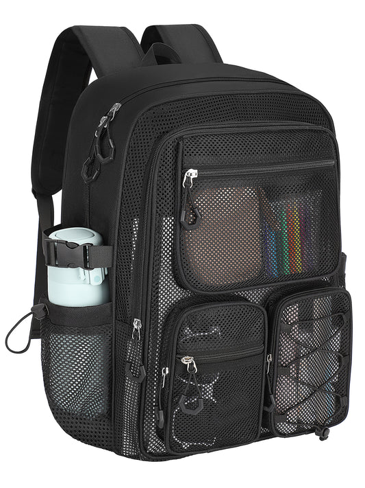 KOITHOT Mesh Backpack Heavy Duty, Stadium Approved Multi-Pocket Beach Backpacks for Adults, See Through Transparent Mesh Bookbag for School & Travel