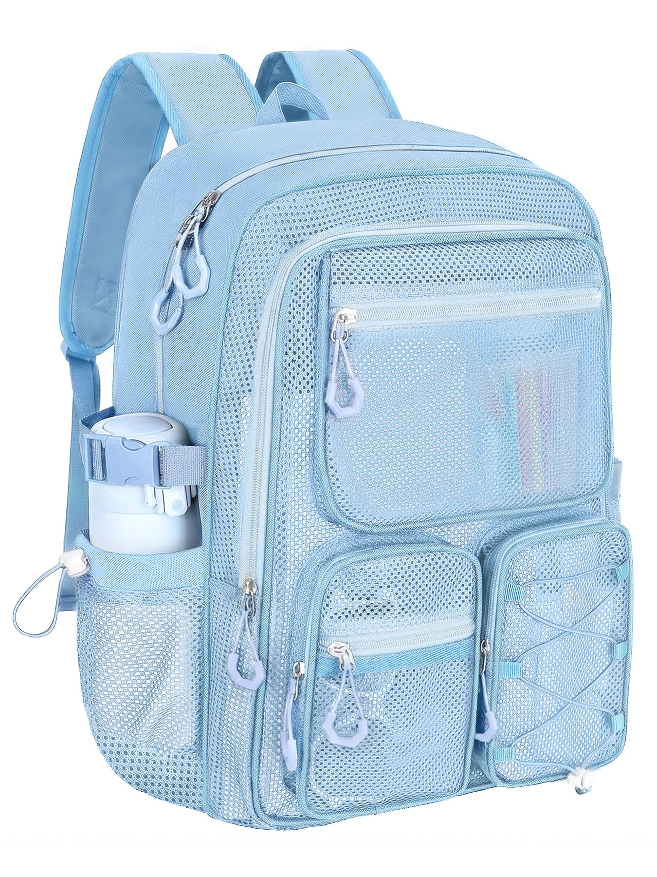 KOITHOT Mesh Backpack Heavy Duty, Stadium Approved Multi-Pocket Beach Backpacks for Adults, See Through Transparent Mesh Bookbag for School & Travel