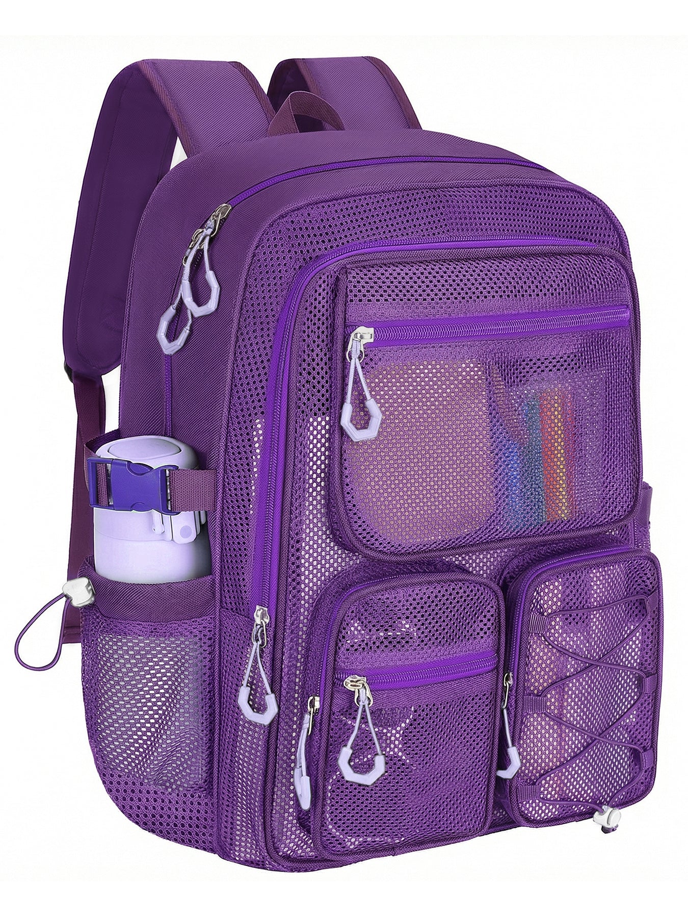 KOITHOT Mesh Backpack Heavy Duty, Stadium Approved Multi-Pocket Beach Backpacks for Adults, See Through Transparent Mesh Bookbag for School & Travel
