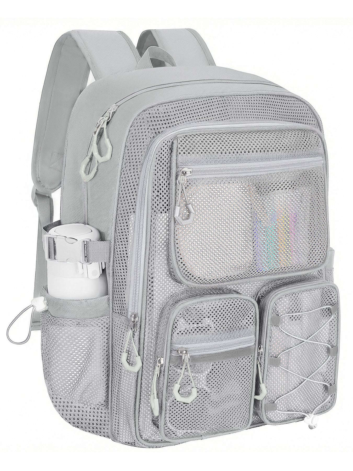 KOITHOT Mesh Backpack Heavy Duty, Stadium Approved Multi-Pocket Beach Backpacks for Adults, See Through Transparent Mesh Bookbag for School & Travel