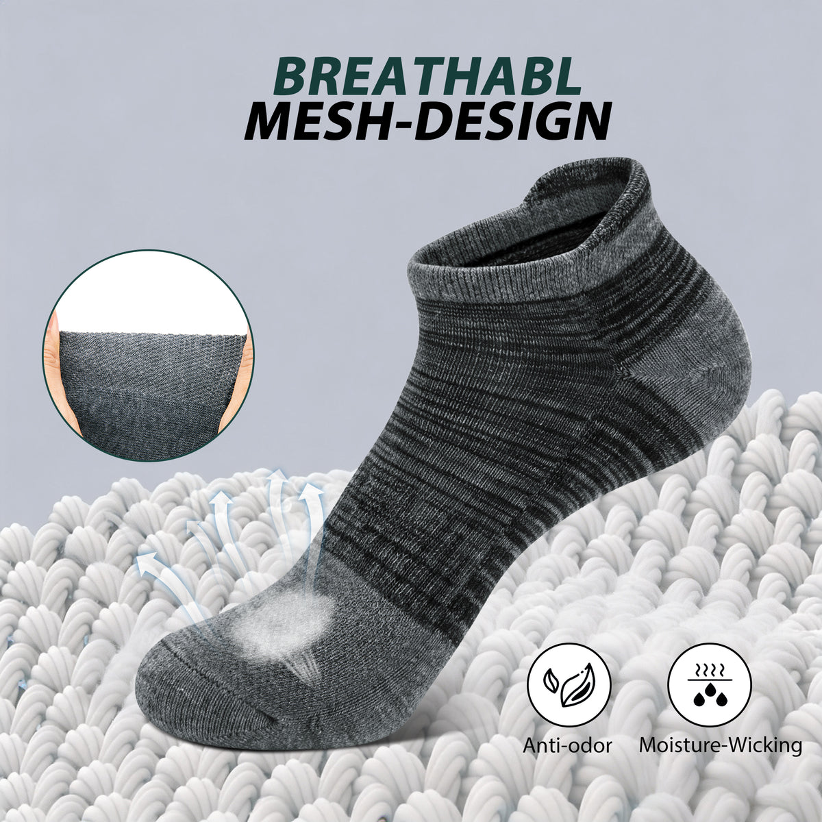 KOITHOT 12 Pairs Mens Ankle Socks for Men Breathable Cushioned Low Cut Mens Socks Size 6 9