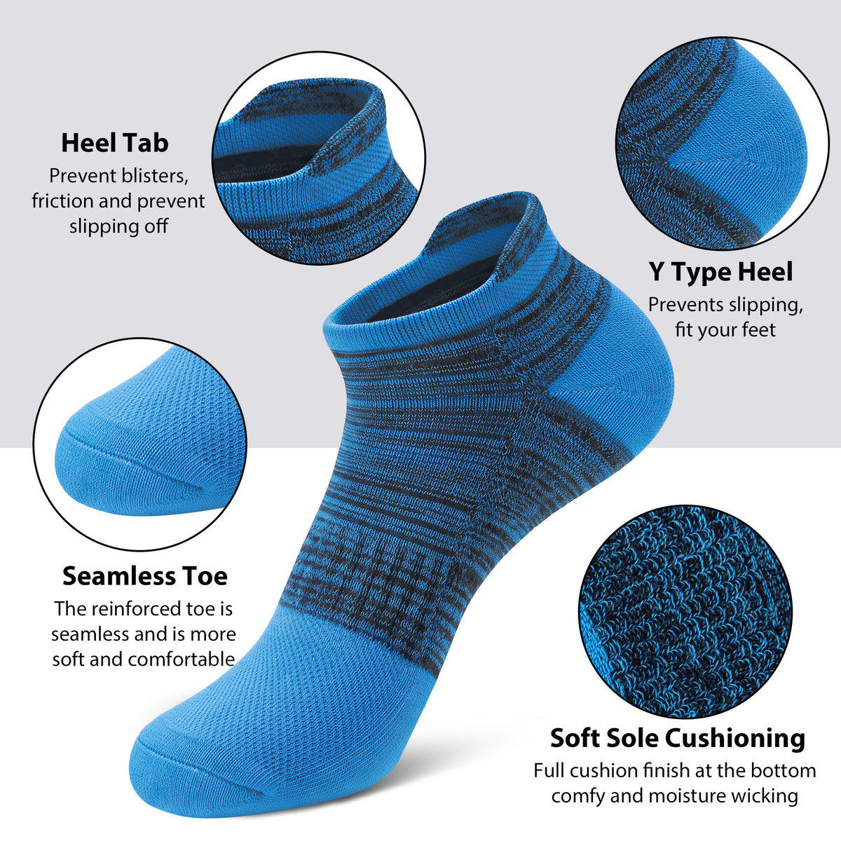 KOITHOT 12 Pairs Mens Ankle Socks for Men Breathable Cushioned Low Cut Mens Socks Size 6 9
