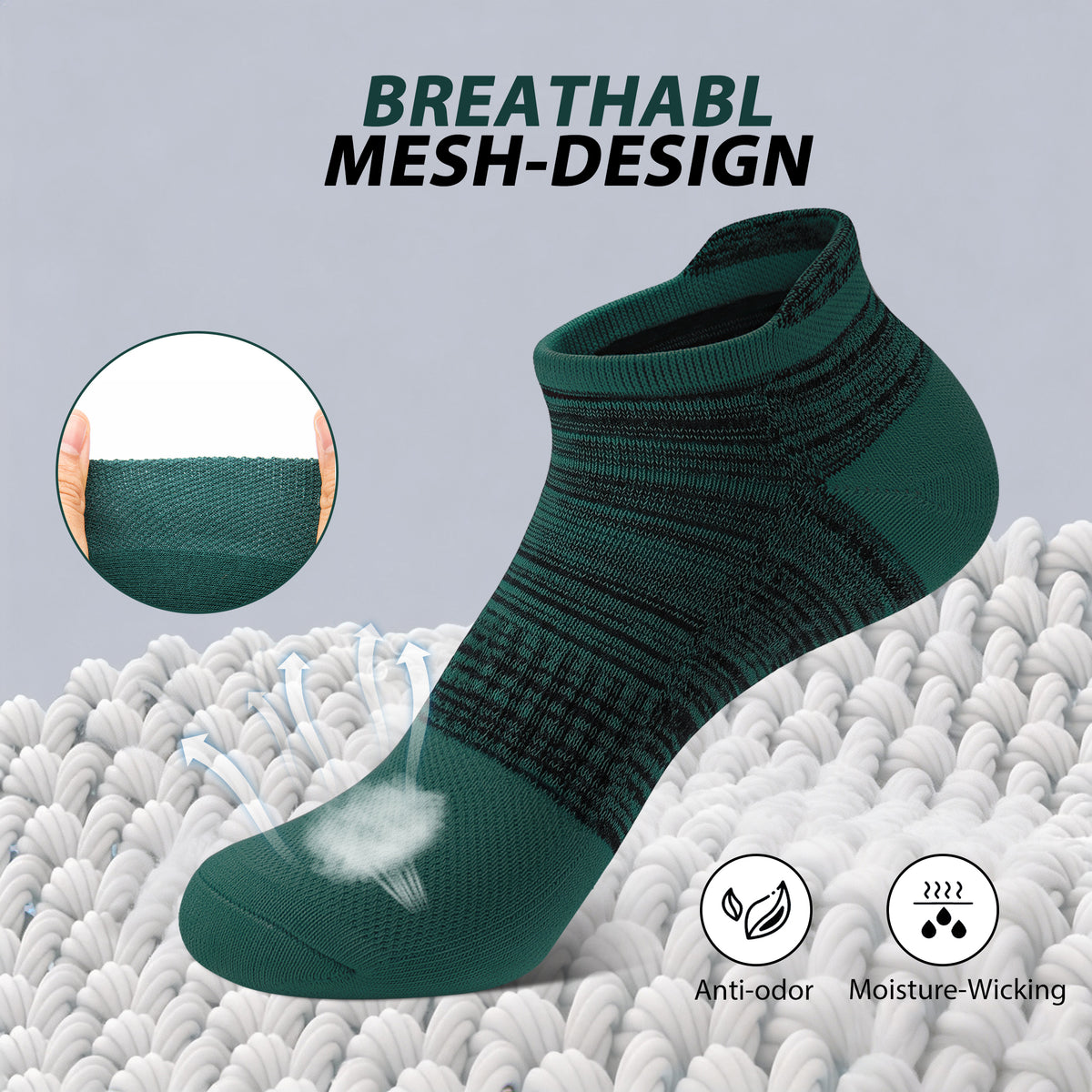 KOITHOT 12 Pairs Mens Ankle Socks for Men Breathable Cushioned Low Cut Mens Socks Size 6 9