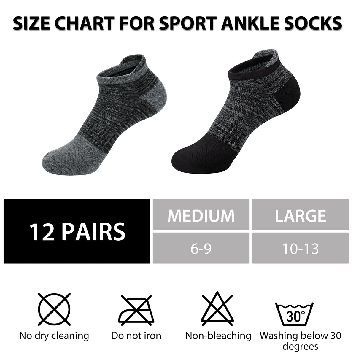 KOITHOT 12 Pairs Mens Ankle Socks for Men Breathable Cushioned Low Cut Mens Socks Size 6 9