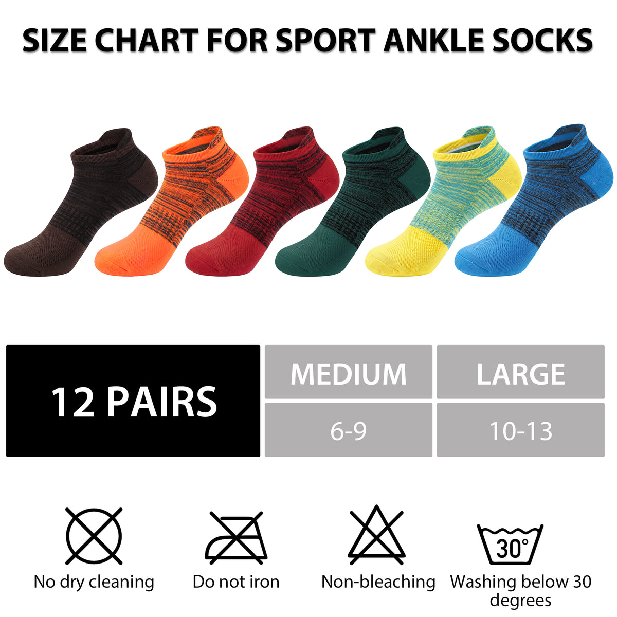 KOITHOT 12 Pairs Mens Ankle Socks for Men Breathable Cushioned Low Cut Mens Socks Size 6 9