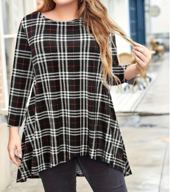 Chalesta Womens Long Sleeve Casual Loose Fit Swing Plus Size Tunic Tops Basic T Shirt