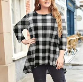 Chalesta Womens Long Sleeve Casual Loose Fit Swing Plus Size Tunic Tops Basic T Shirt