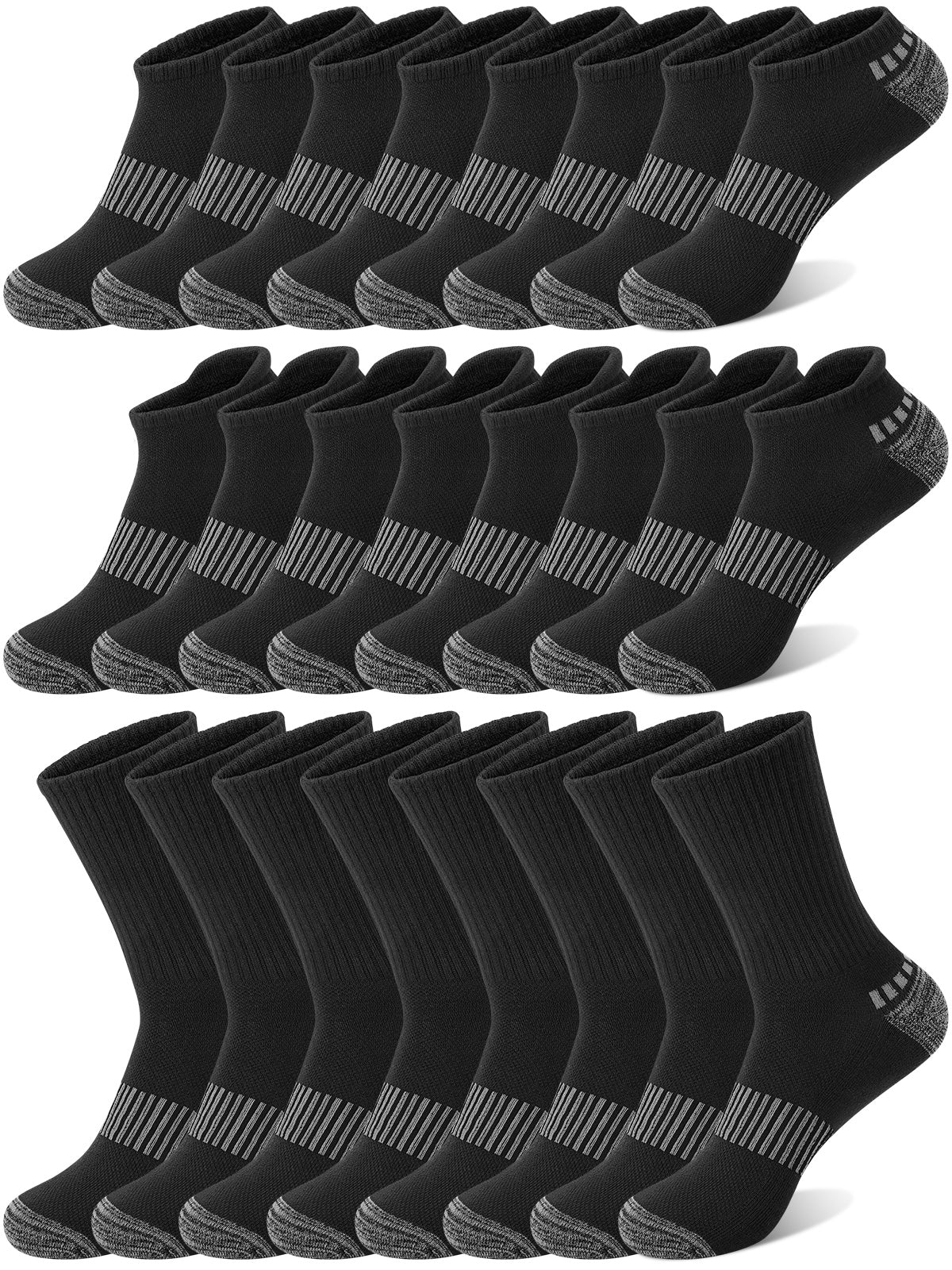 KOITHOT 12 Pairs Socks for Men with 4 No Show, 4 Ankle and 4 Crew, Cushioned Breathable Men Socks Size 10-13