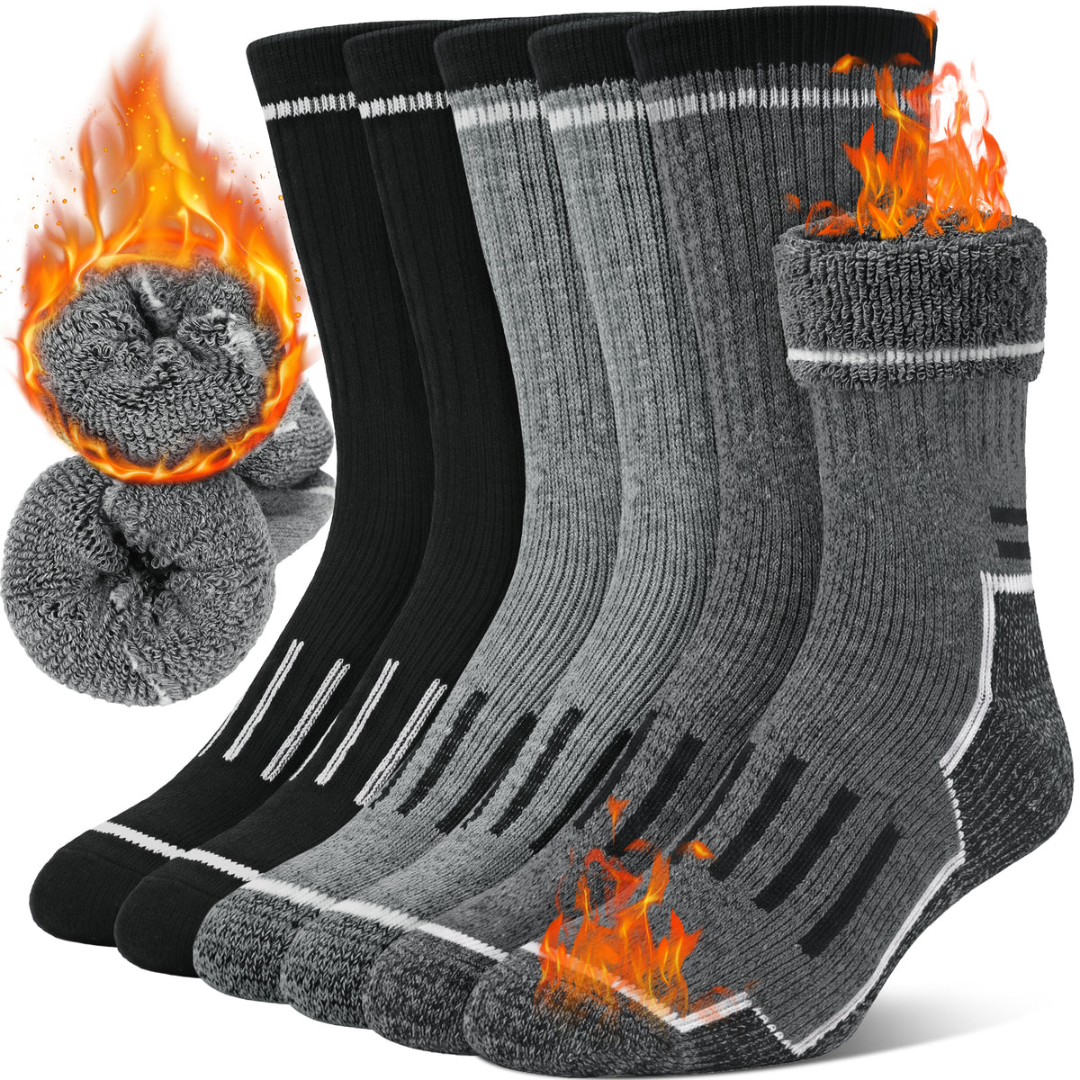 KOITHOT 3 Pack Merino Wool Socks for Men & Women, Cushioned Thermal Winter Boot Crew Hiking Socks