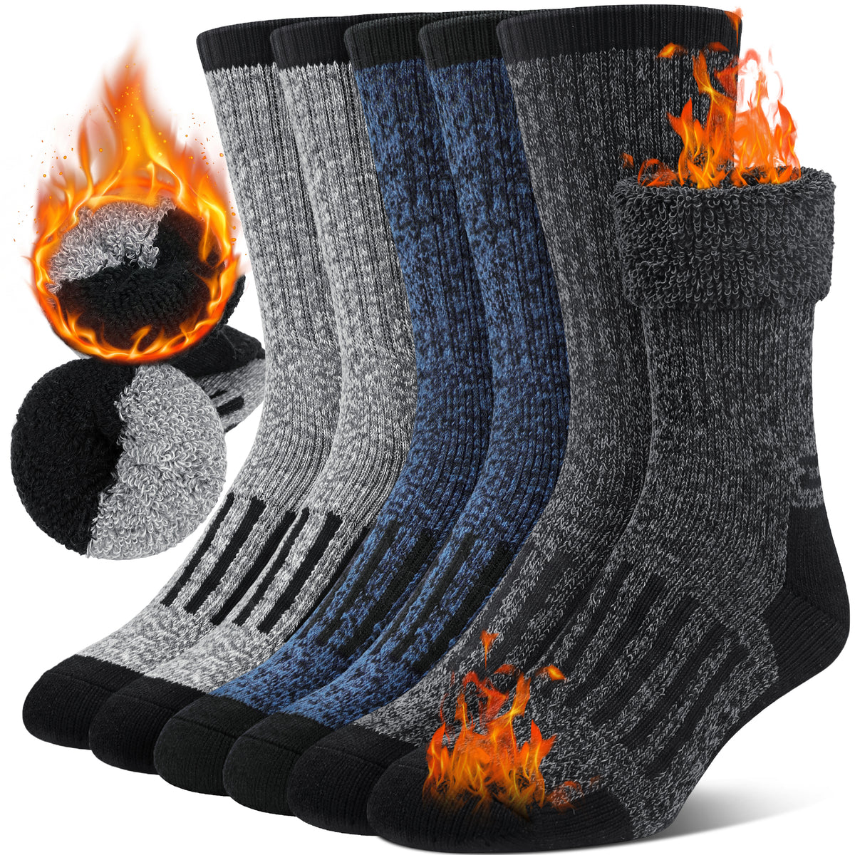 KOITHOT 3 Pack Merino Wool Socks for Men & Women, Cushioned Thermal Winter Boot Crew Hiking Socks