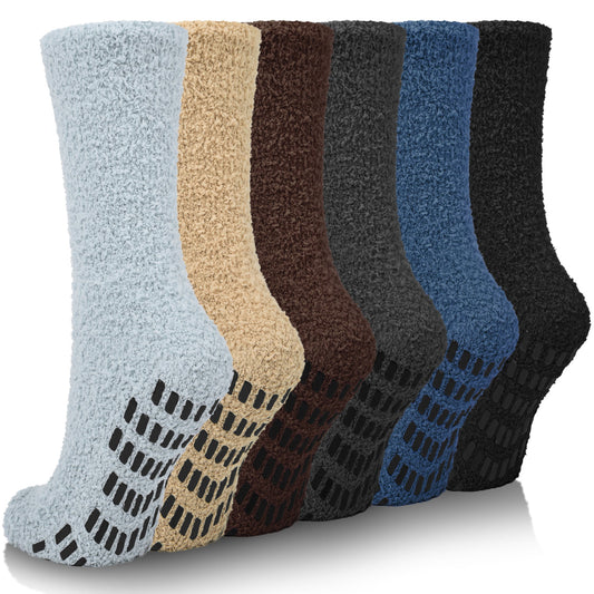 KOITHOT 6 Pack Men Fuzzy Socks Warm Winter Soft Fluffy Cozy Slipper Fleece Socks for Men