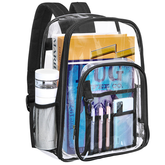 KOITHOT Heavy Duty Clear Backpacks Large Capacity Transparent Waterproof Backpacks for School Stadium College,Black