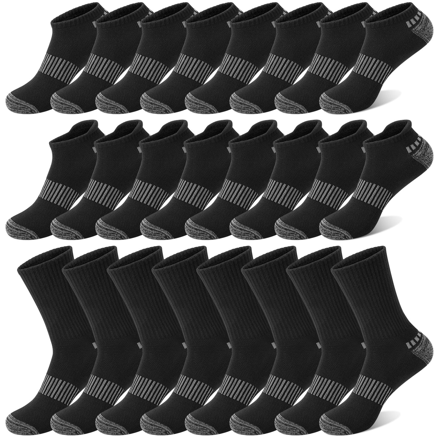 KOITHOT 12 Pairs Socks for Men with 4 No Show, 4 Ankle and 4 Crew, Cushioned Breathable Men Socks Size 10-13