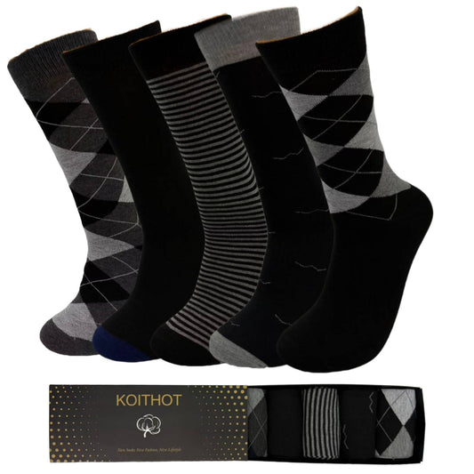 KOITHOT 5 Pairs Men Dress Socks, Lightweight Classic Crew Scocks for Men Size 10-13