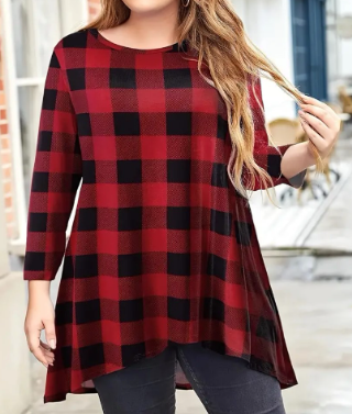 Chalesta Womens Long Sleeve Casual Loose Fit Swing Plus Size Tunic Tops Basic T Shirt