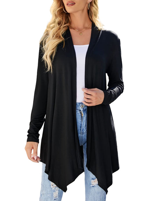 Chalesta Womens Draped Front Open Cardigan Casual Long Sleeve Lightweight Cardigan