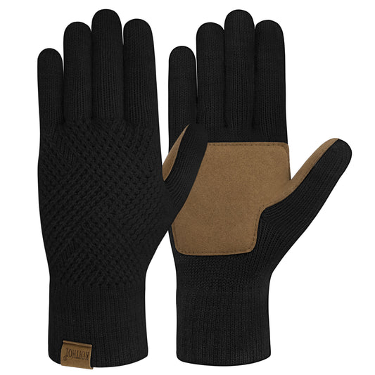 KOITHOT Winter Women Touchscreen Leather-Palm Gloves, Elegant Embossed Touchscreen Winter Gloves