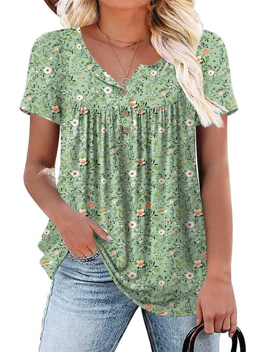 Women's Summer Plus Size Tops Short Sleeve Shirts Henley Fit Tunic Ladies Flowy Blouse