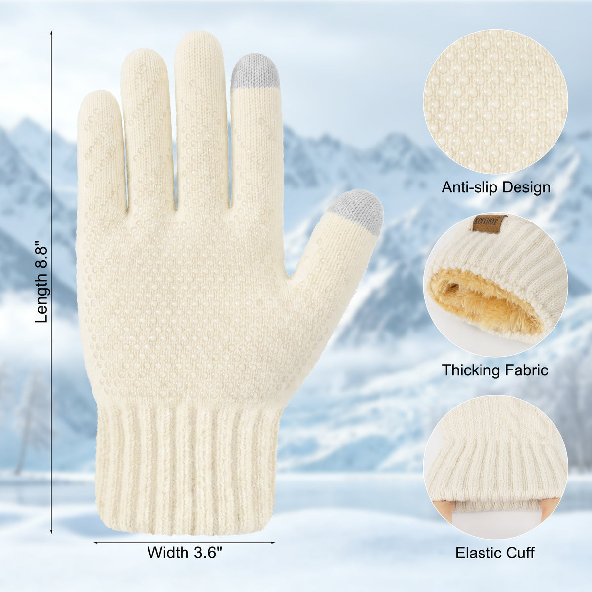 KOITHOT 2 Pairs Winter Gloves for Women Thick Lined Touch Screen Knit Warm Gloves for Cold Weather