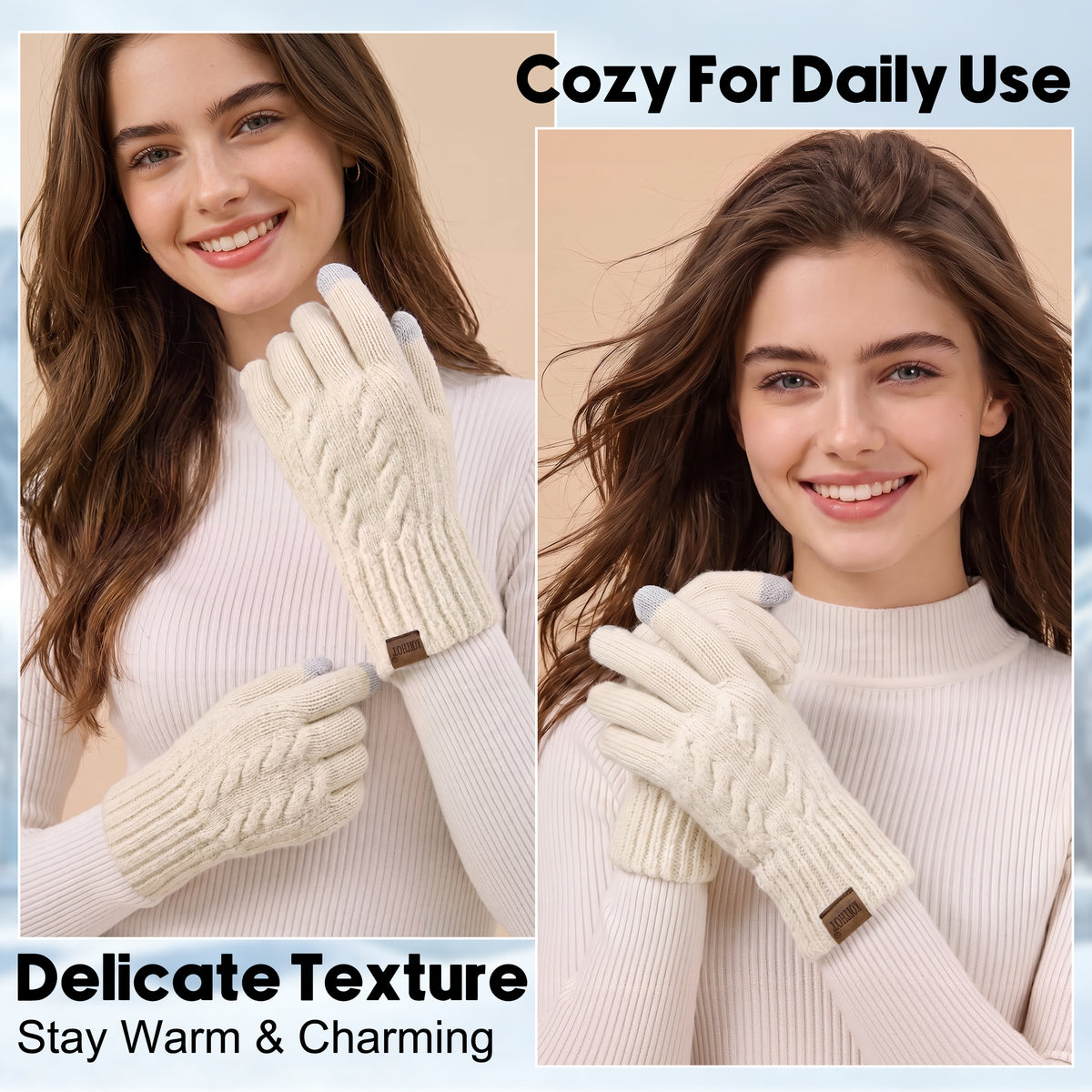 KOITHOT 2 Pairs Winter Gloves for Women Thick Lined Touch Screen Knit Warm Gloves for Cold Weather