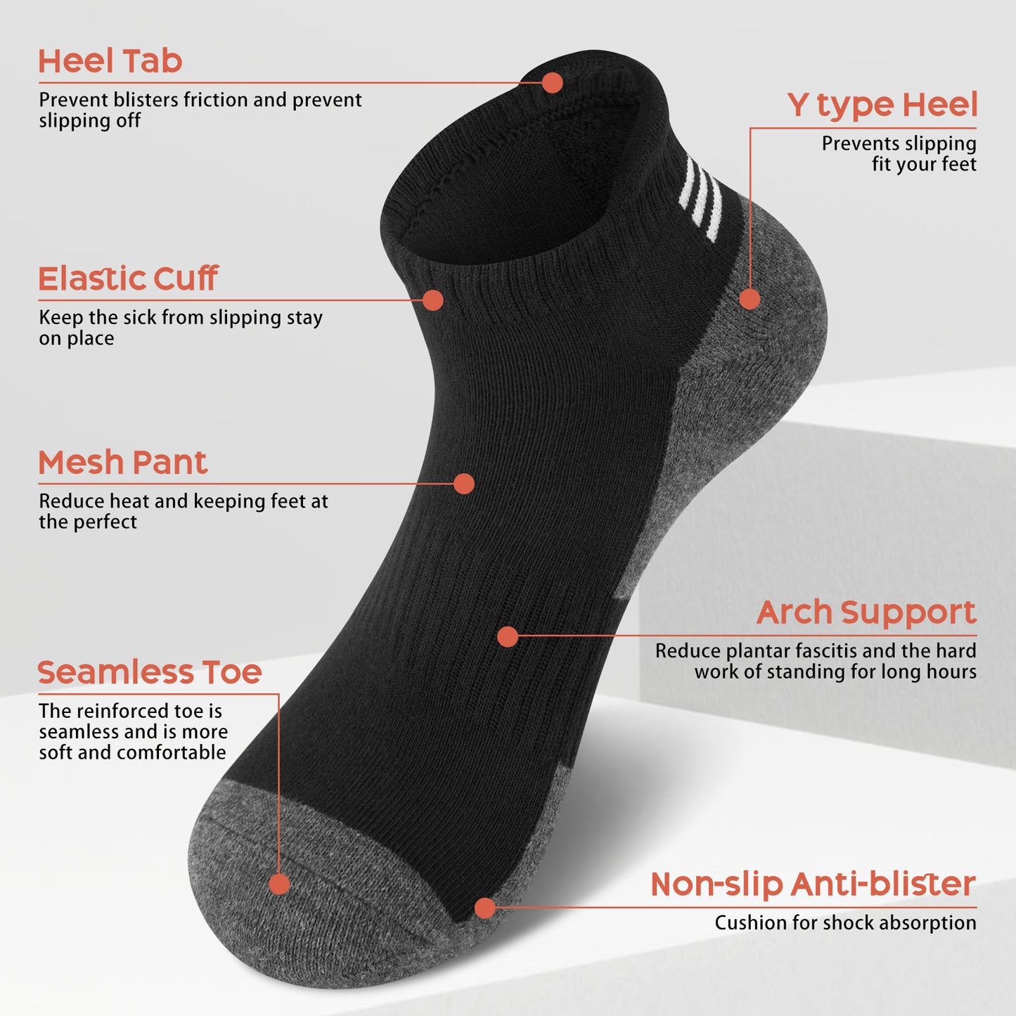 KOITHOT 6 Pairs Mens Ankle Socks Black Athletic Running Cushioned Men's Breathable Low Cut Socks