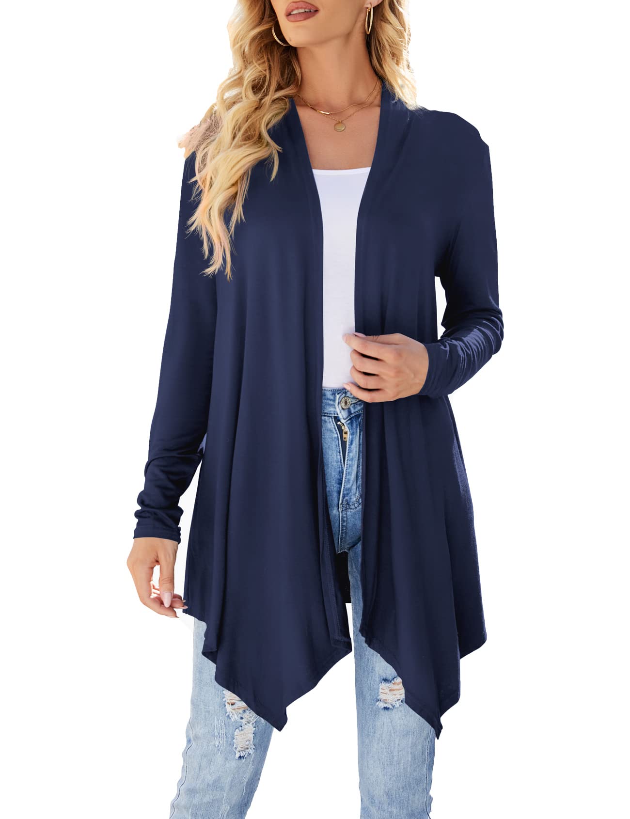 Chalesta Womens Draped Front Open Cardigan Casual Long Sleeve Lightweight Cardigan