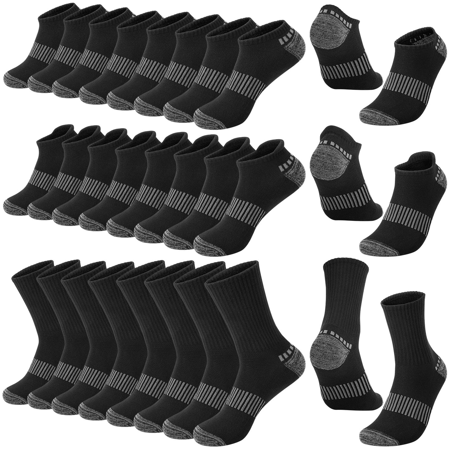 KOITHOT 12 Pairs Socks for Men with 4 No Show, 4 Ankle and 4 Crew, Cushioned Breathable Men Socks Size 10-13