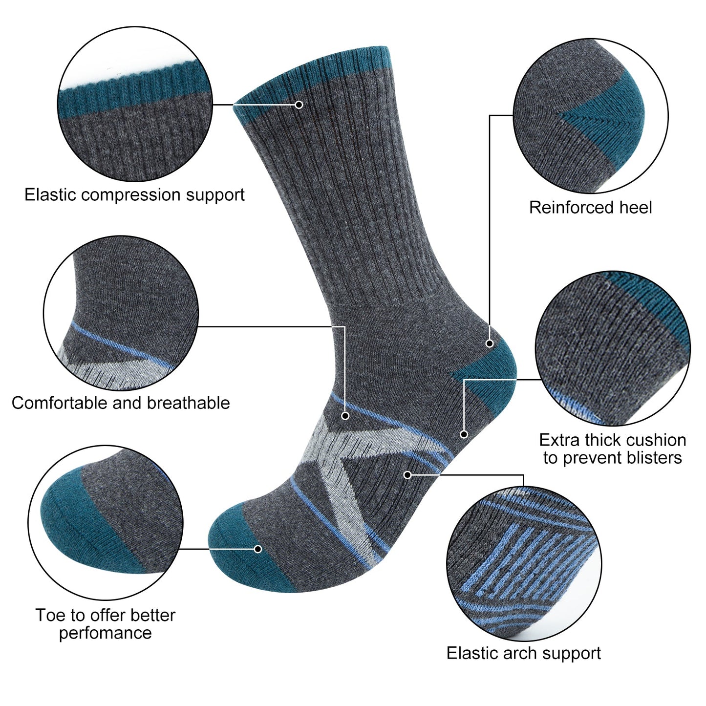 KOITHOT 8 Pairs Wool Socks for Men, Crew Socks Thermal Warm for Winter Work Hiking