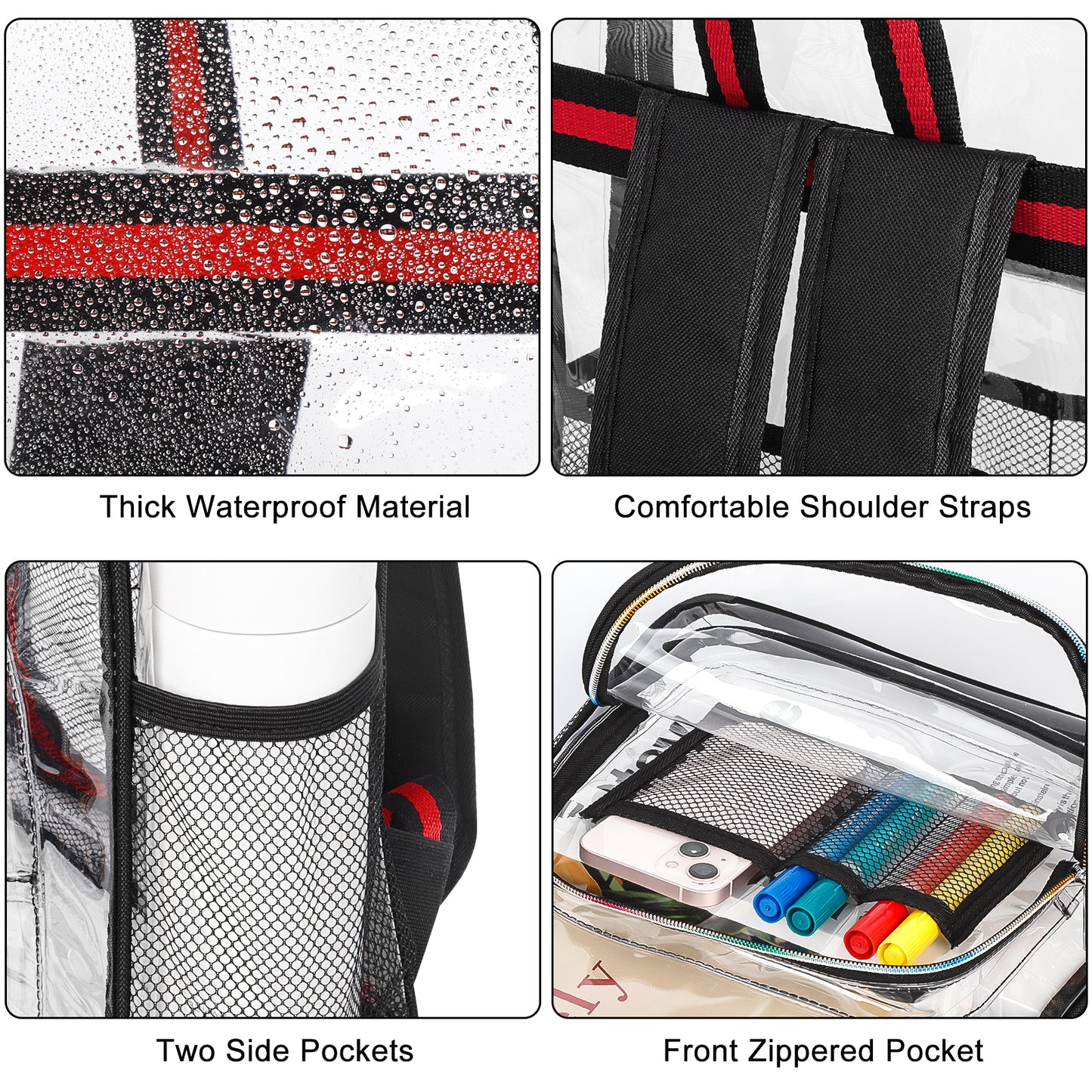 KOITHOT Clear Backpacks Heavy Duty Large Capacity Transparent Waterproof Bookbags with Matching Pouch for School Stadium College