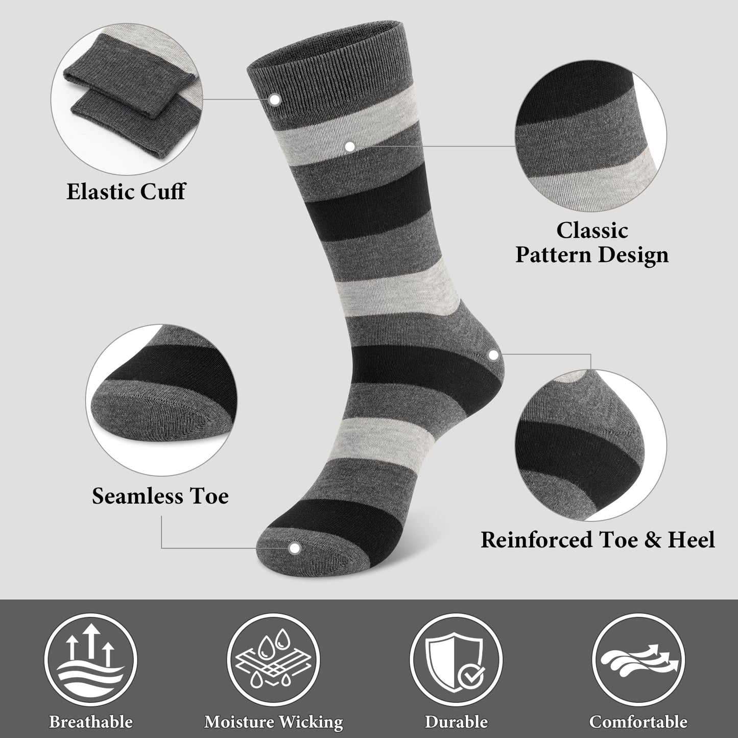 KOITHOT 5 Pack Dress Socks for Men Crew Socks Fashion Business Casual Cotton Mens Socks Size 10 13