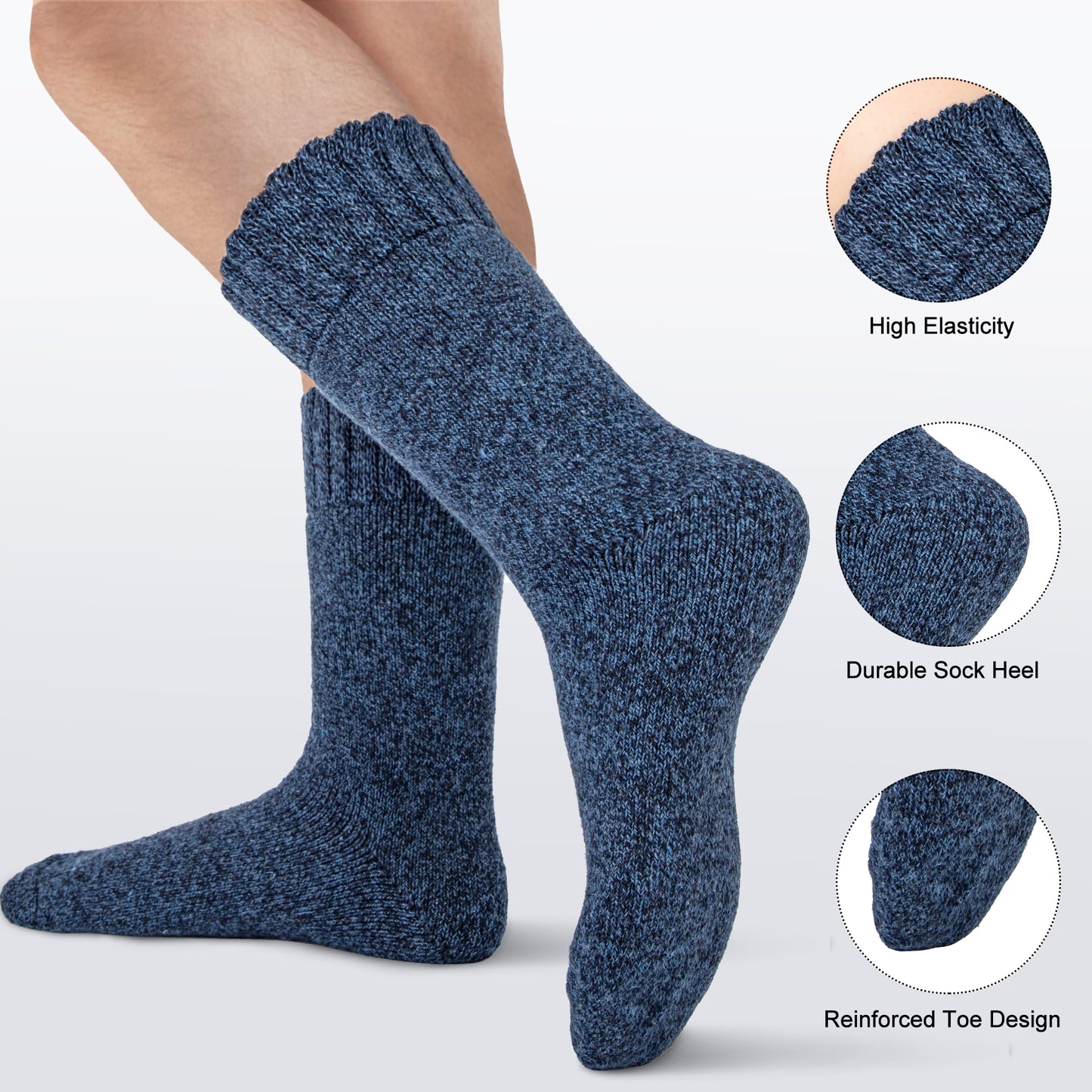 KOITHOT 2 Pairs Wool Socks Mens, Thick Warm Winter Socks, Soft Hiking Casual Work Socks for Men
