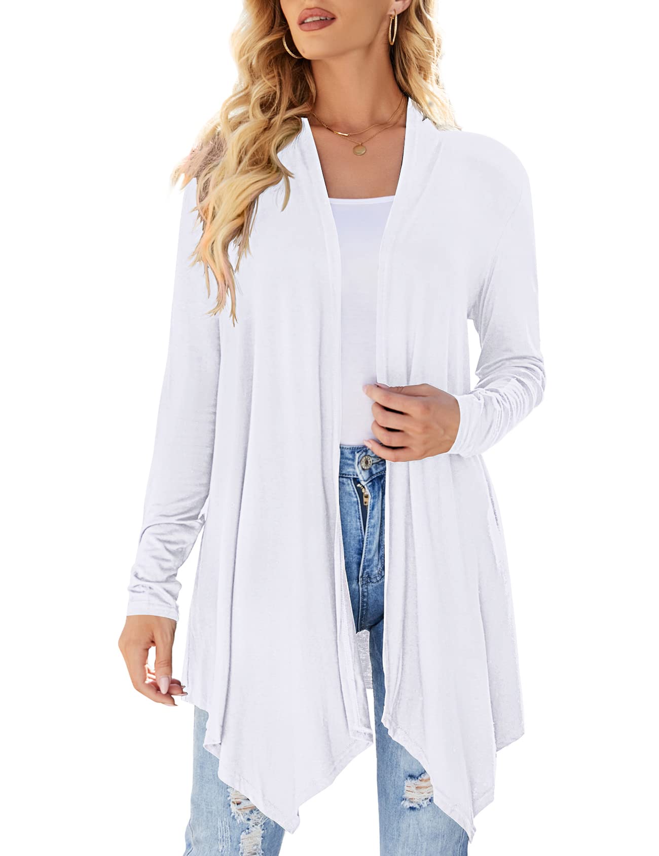 Chalesta Womens Draped Front Open Cardigan Casual Long Sleeve Lightweight Cardigan