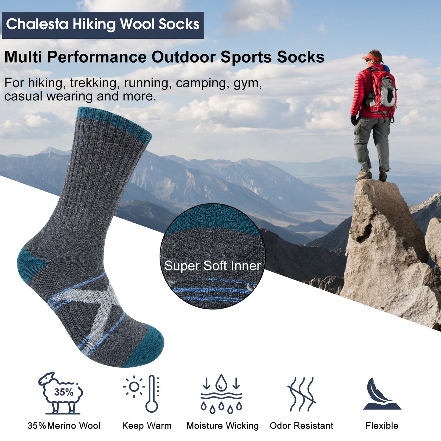 KOITHOT 8 Pairs Wool Socks for Men, Crew Socks Thermal Warm for Winter Work Hiking