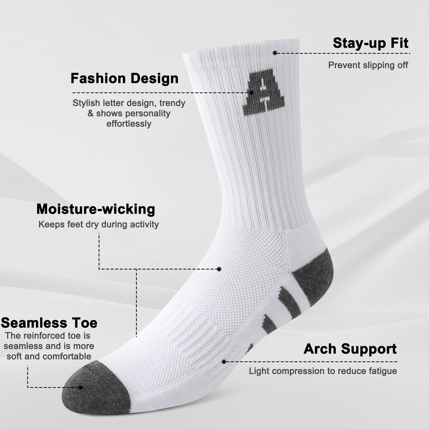 KOITHOT 12 Pairs Mens Crew Socks Athletic Men Socks Sport Cushioned Breathable Socks for Men Size 10-13