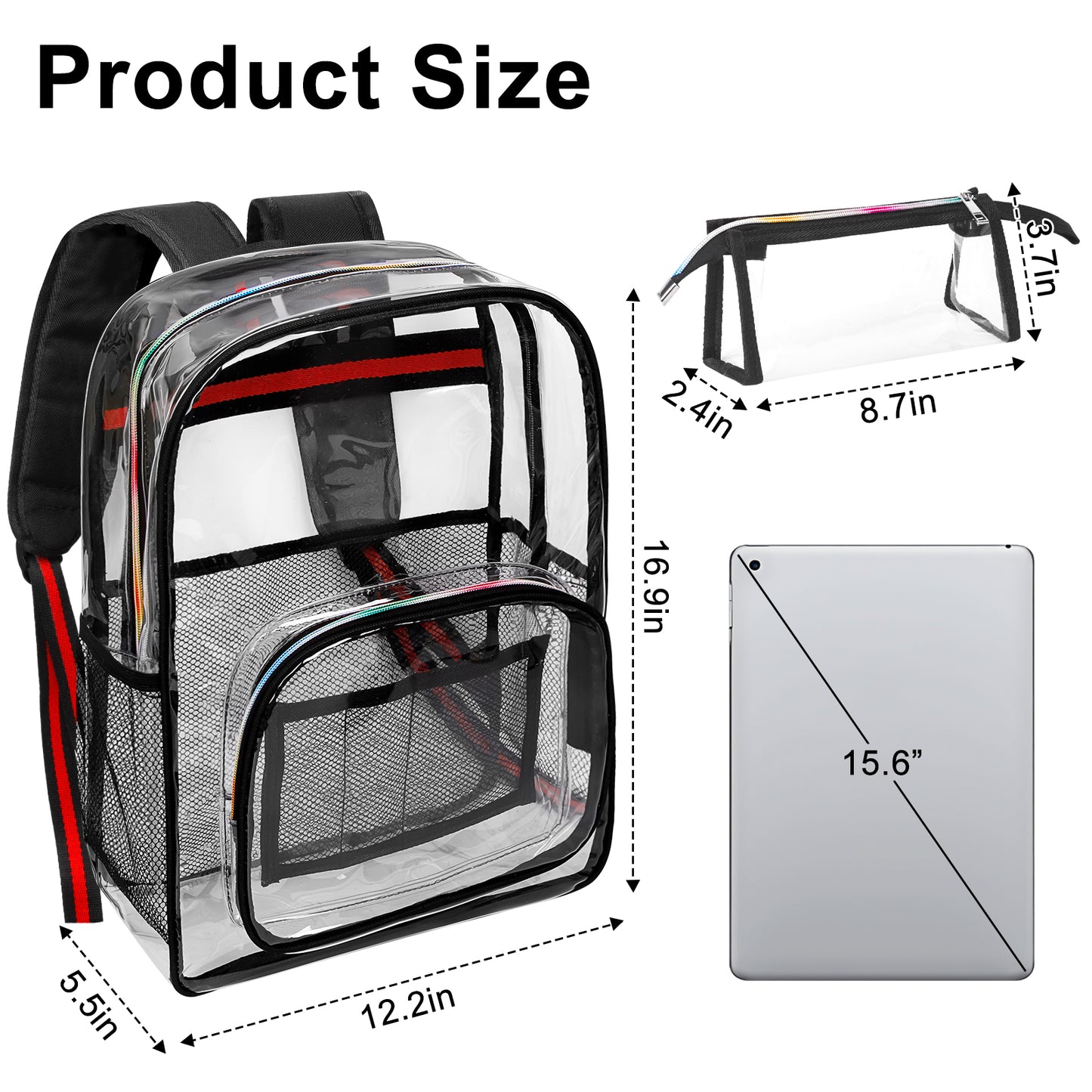 KOITHOT Clear Backpacks Heavy Duty Large Capacity Transparent Waterproof Bookbags with Matching Pouch for School Stadium College