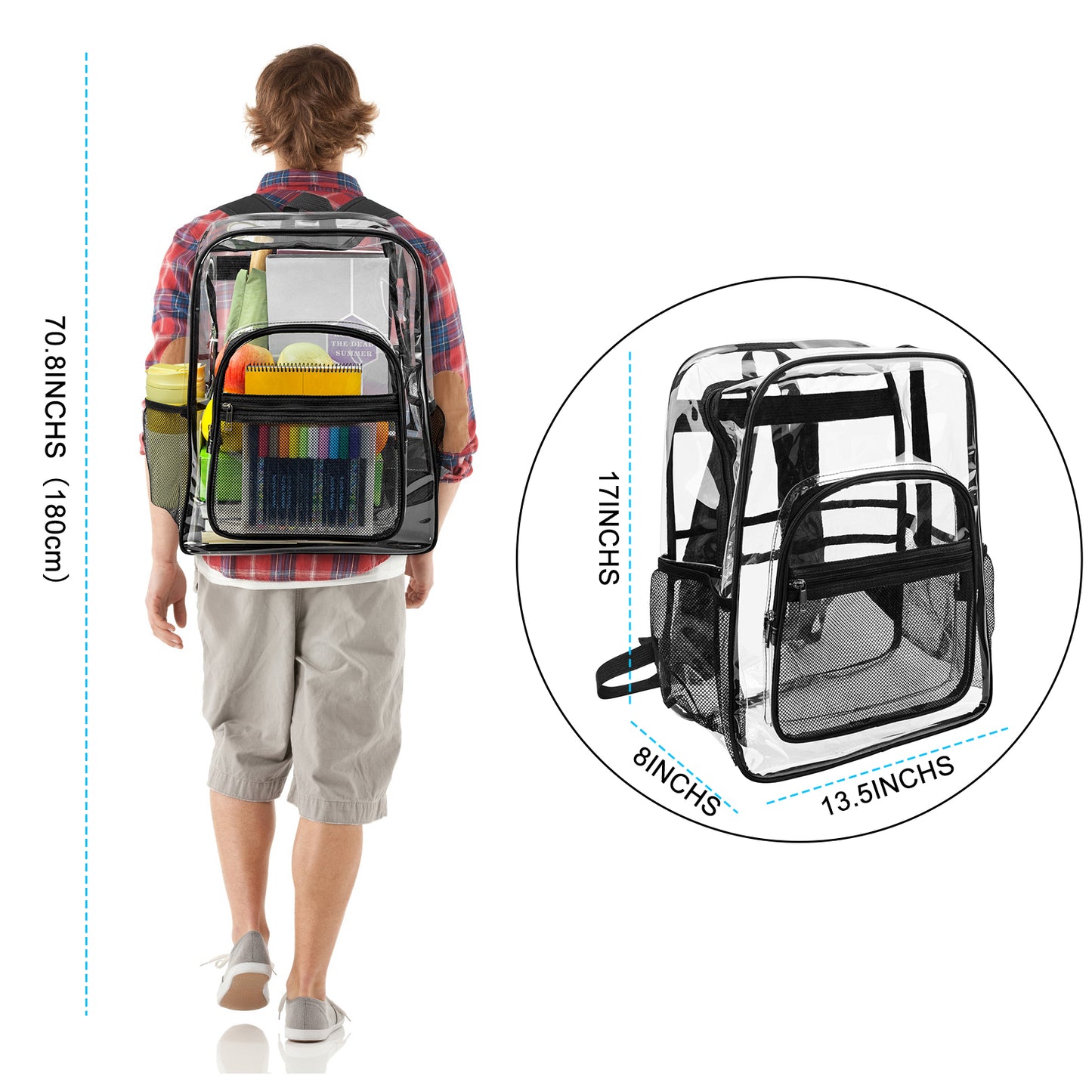 KOITHOT Large Clear Backpack Heavy Duty and Crossbody Bag Stadium Approved Waterproof PVC Backpacks for Adults School College
