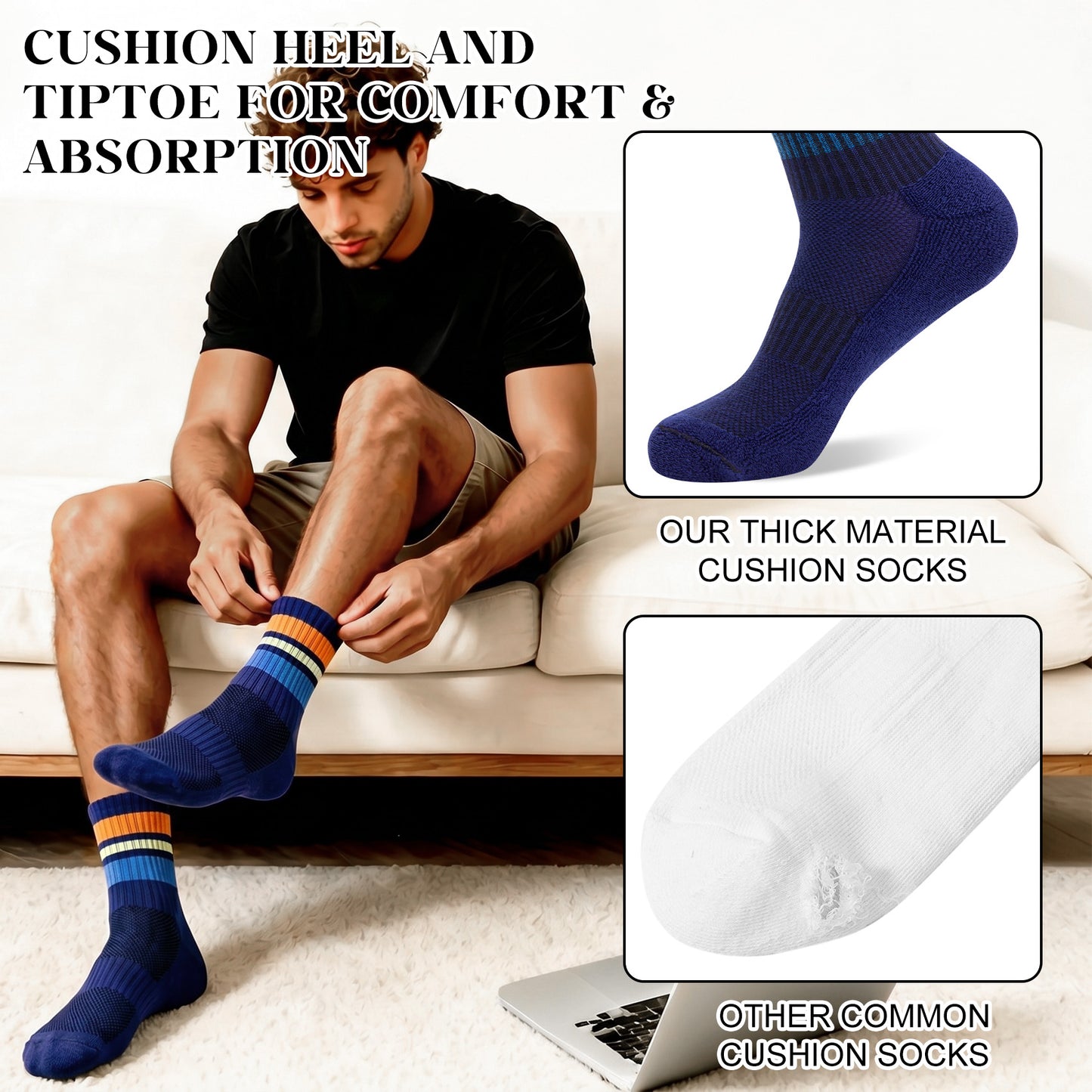 KOITHOT 12 Pairs Mens Crew Socks Cushioned Breathable Sports Athletic Socks Crew Socks for Men Size 6-9